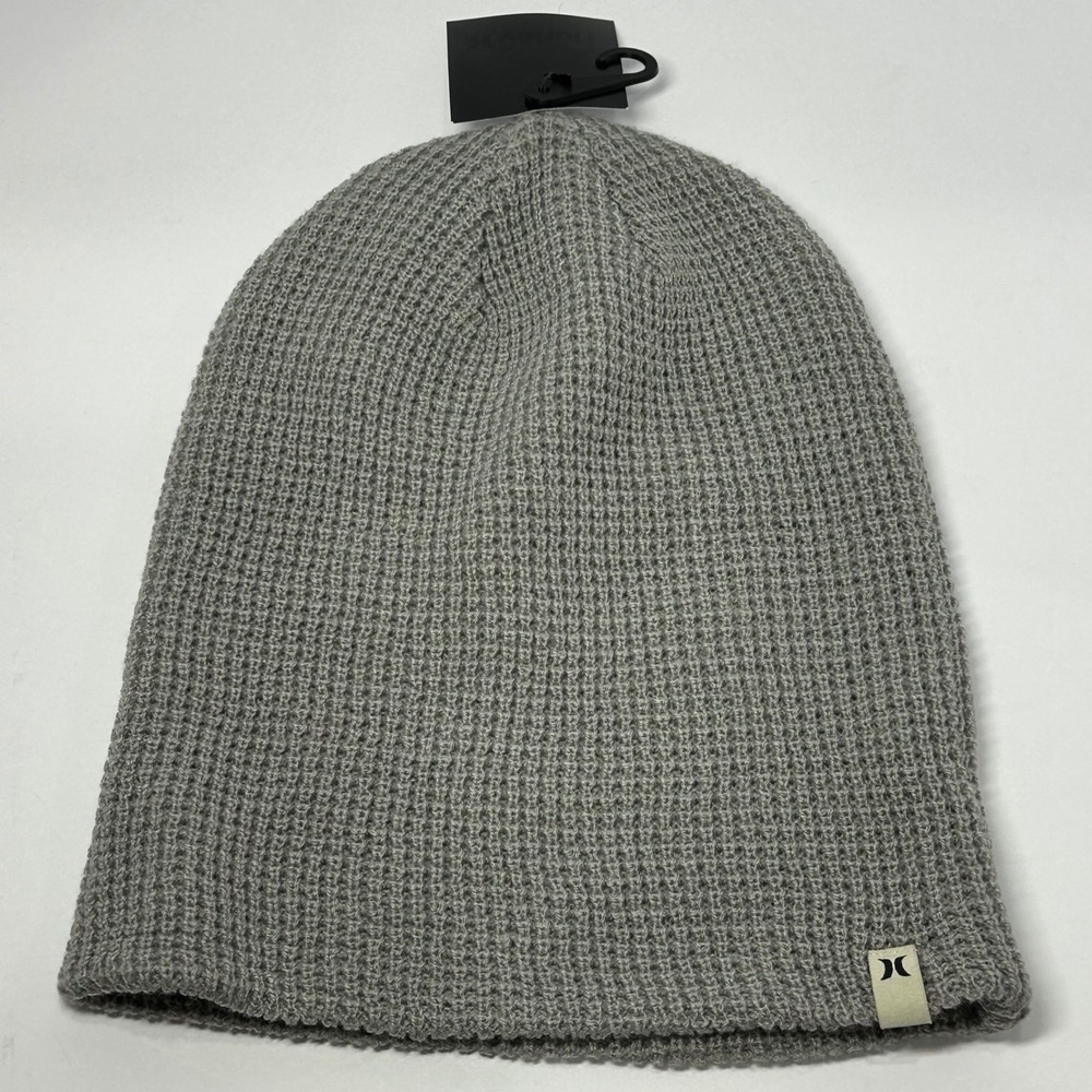 Hurley‎ Mens Waffle Knit Cuffed Beanie Grey One Size New Winter Hat Tossle Cap